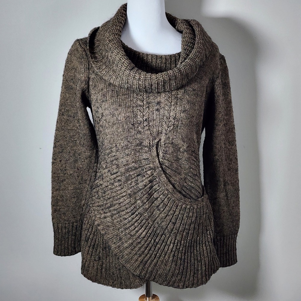 Berretti Cowl Neck Sweater Mohair Wool Blend Knit Made in Italy M Earthy Forest